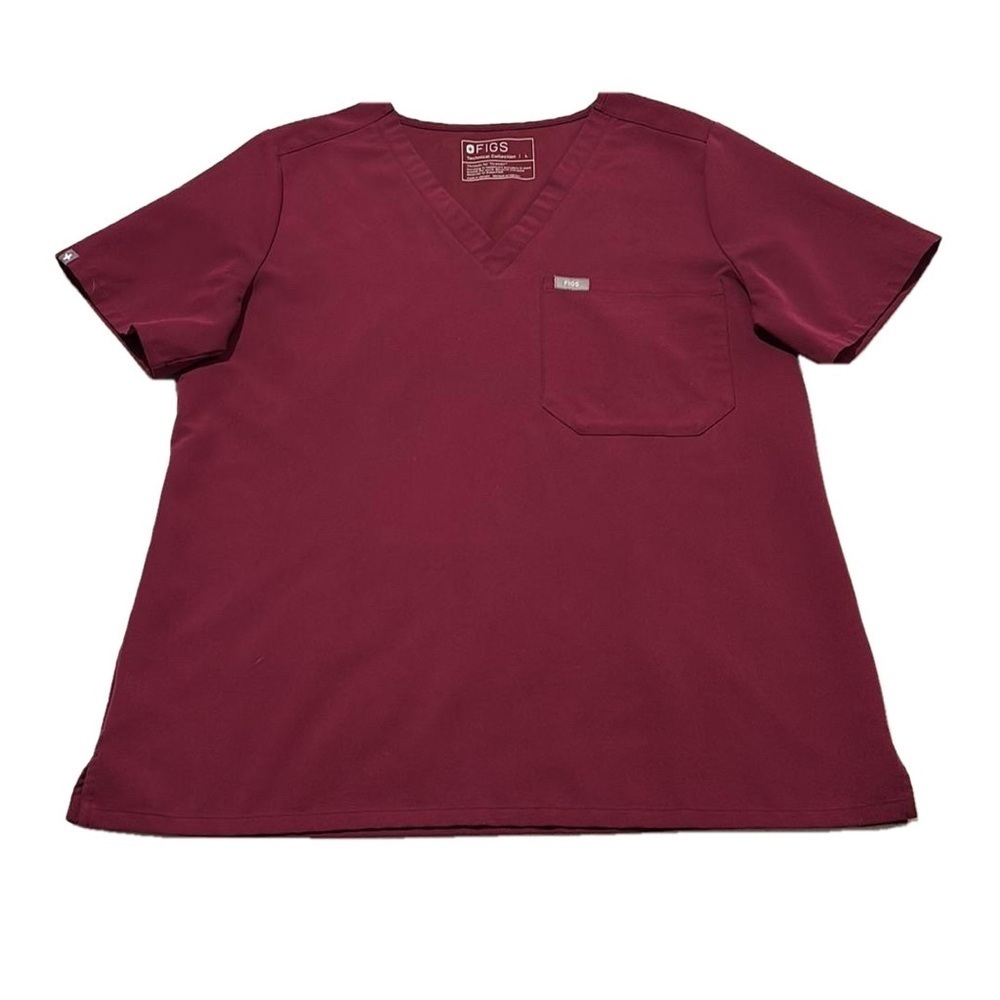 FIGS Technical Collection Scrubs Top, Size L, Dark Magenta
